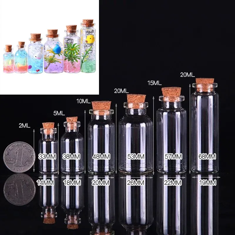 50X 2ML 5ML 10ML 15ML 20ML Small Cute Mini Plastic Bottles Vials Jars Containers Small Wishing Bottle PET With Cork Stopper Jars 4
