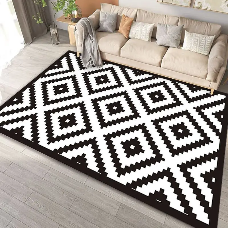 Modern Simple Black White Large Size Rugs for Living Room Light Luxury Sofa Area Carpet Soft Fluffy Bedroom Decor Anti-slip Mats 2