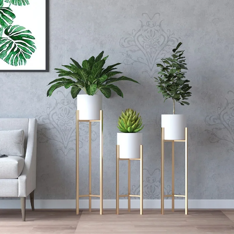 Nordic Minimalist Plant Shelves Golden Floor Flower Pots Indoor Metal Rack Combination With Stand For Flowers Three Colors