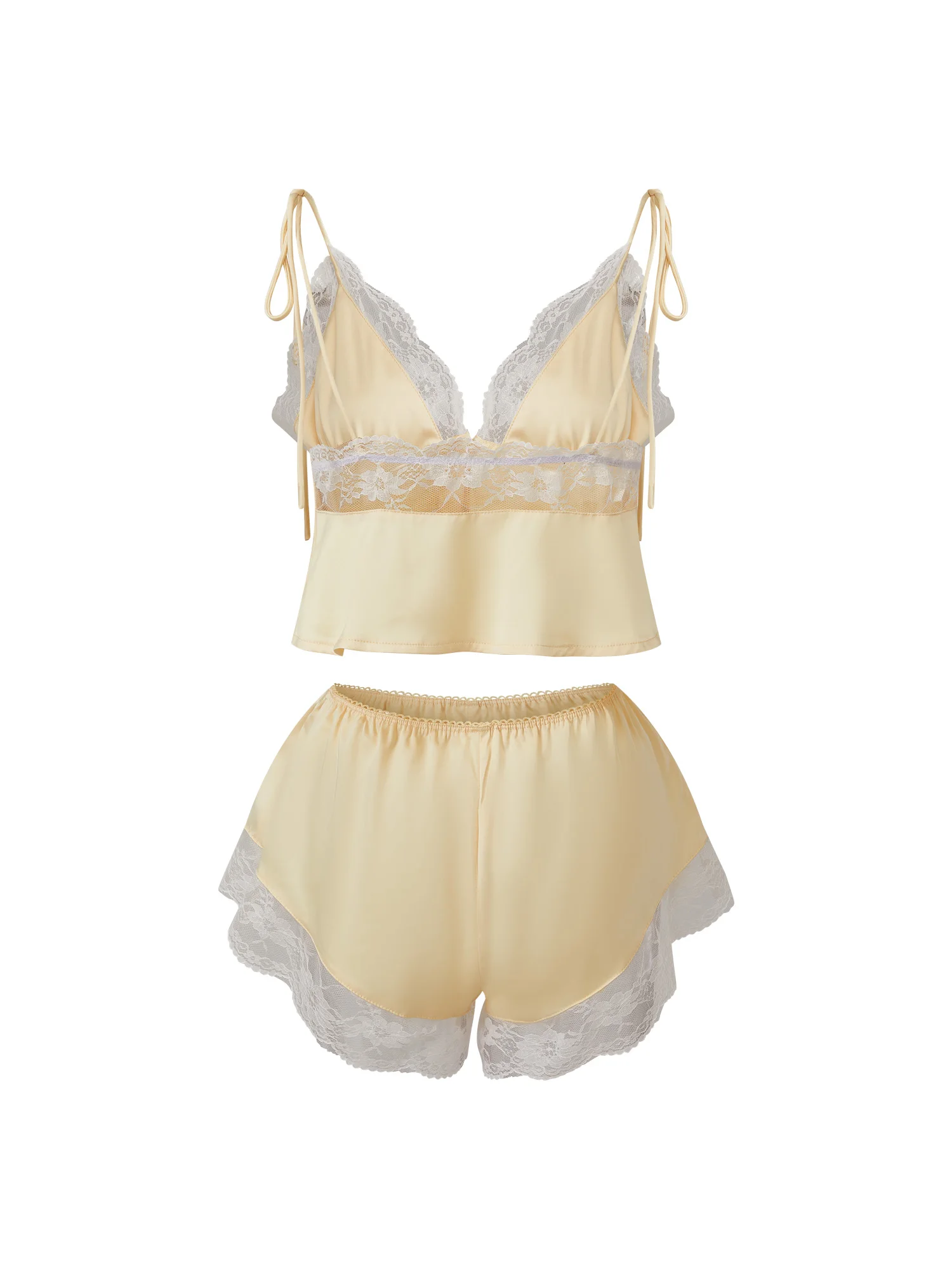 Elegant Lace Trimmed Cami and Shorts Set for Women Comfortable 2 Piece Sleepwear Outfit with Elastic Waistband Perfect for