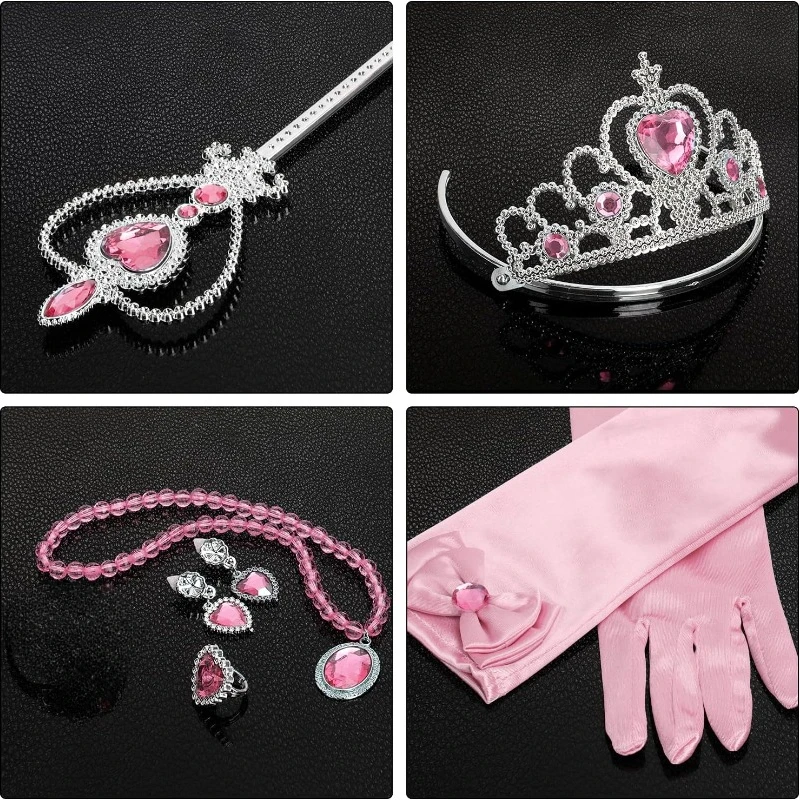 Set Accessoires Princesse Elsa - Couronne, Tresse, Baguette, Bijoux Et Gants Pour Déguisement Fille 3-10 Ans