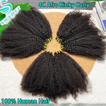 Raw 4C Afro Kinky Curly Human Hair Bundles 10-30 Inch Curly Weave Unprocessed Virgin Extensions for Women #1B Natural Black 1