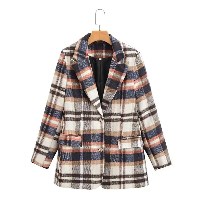 

2023 New Women Woolen Plaid Casual Long sleeved Coat Autumn&Winter Fashion High Street Warm Suit