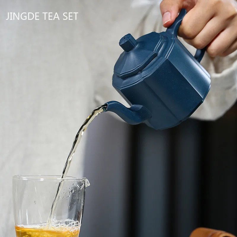 Raw Ore Azure Mud Famous Handmade Purple Clay Pot Creative Eight-sided Filter Teapot Chinese Zisha Tea Maker Teaware 280ml