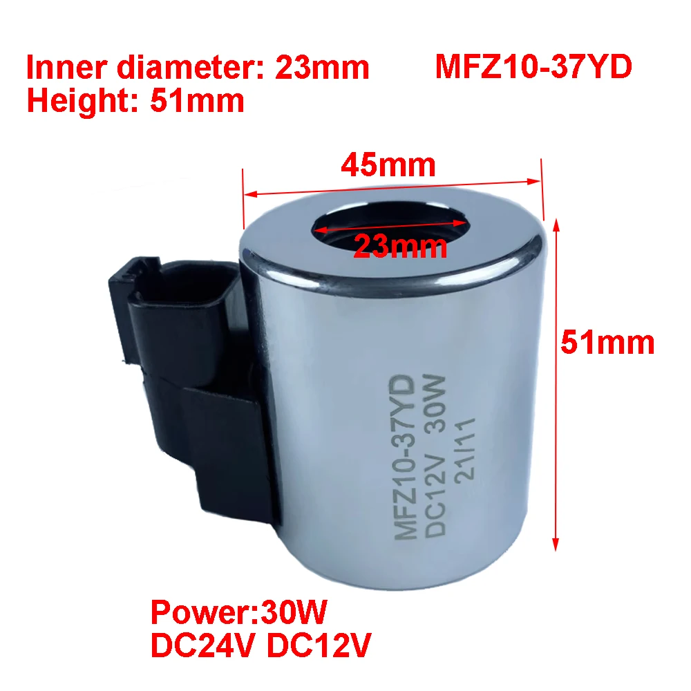 Bobina Hidráulica da Válvula Solenóide Altura Interna 51 mm do Diâmetro 23 mm com Tomada Diâmetro Exterior 45 mm 30w Dc12v Dc24v