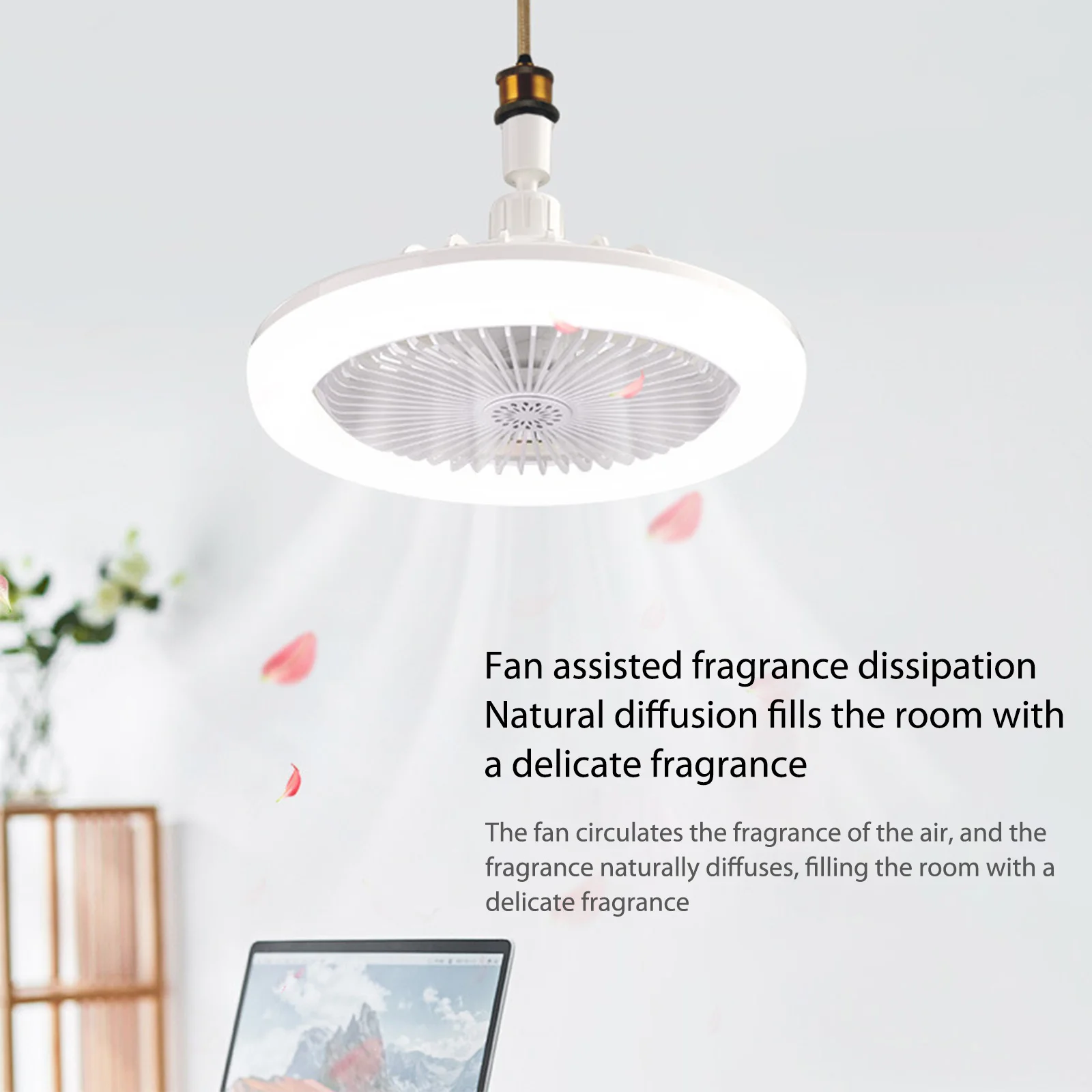 Aromatherapy Fan Lamp Universal E27 Light Holder Aroma Fan Ceiling Light with Remote Control 3 Speeds Wind for Bedroom Dormitory
