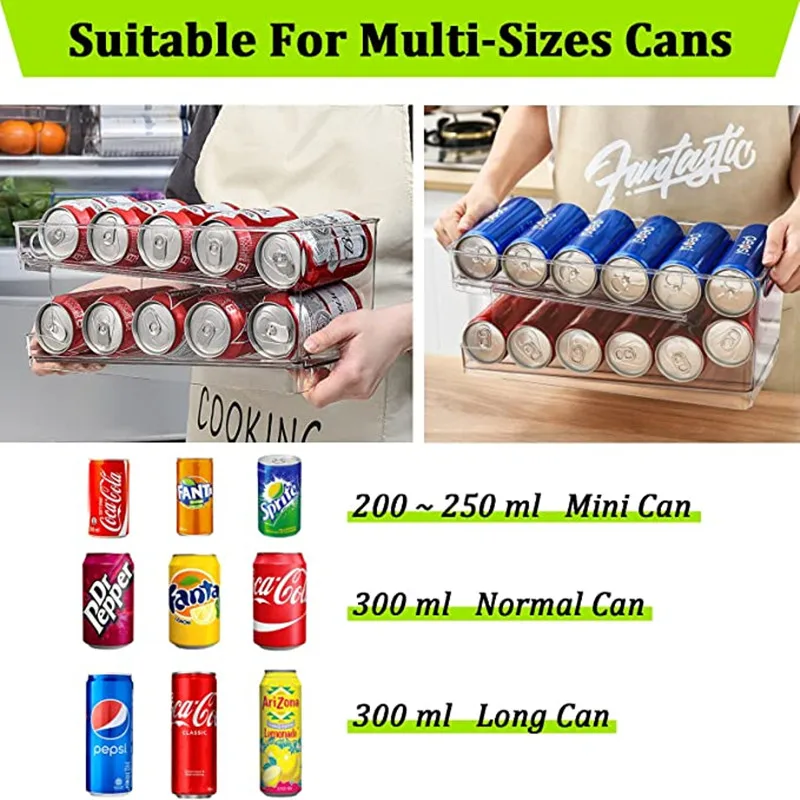 Boîte de rangement pour canette de soda pour réfrigérateur, distributeur  empilable, évolutif, boîte à roulettes automatique pour boissons -  AliExpress