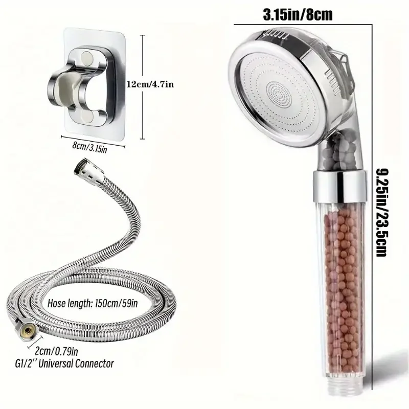 3-in-1 Adjustable High-Pressure Shower Head with Ion Filter Beads - Wall-Mounted, Dual Filtration System for Enhanced Water Qual