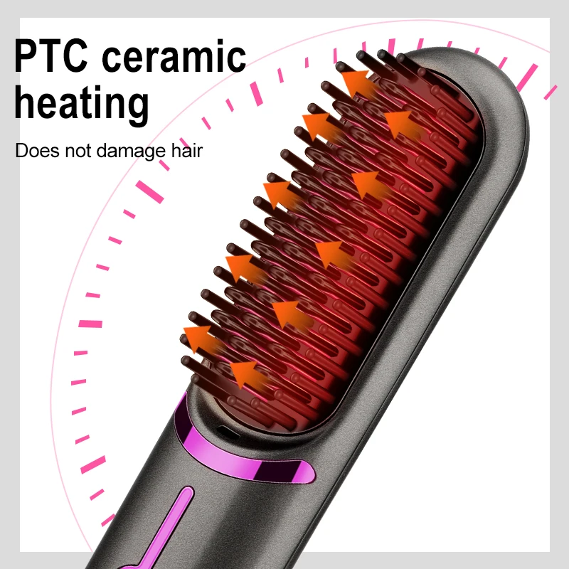 Wireless Hair Straightening Comb PTC Ceramic Fast Heating Portable Straightening Irons 3 Gears Electric Hair Brush Negative Ion