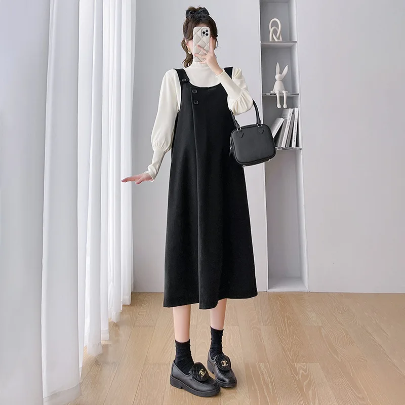 

Maternity Autumn 2023 New Strap Dress Two-Piece Autumn Bottom Turtleneck Knit Sweater Set