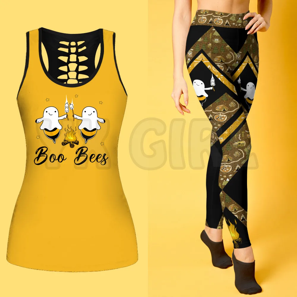 Boo Bees Campifre Camping  3D Printed Tank Top+Legging Combo Outfit Yoga Fitness Legging Women rv accessories refitting gravity water inlet vehicle water inlet water tank water inlet camping car boat marine yacht