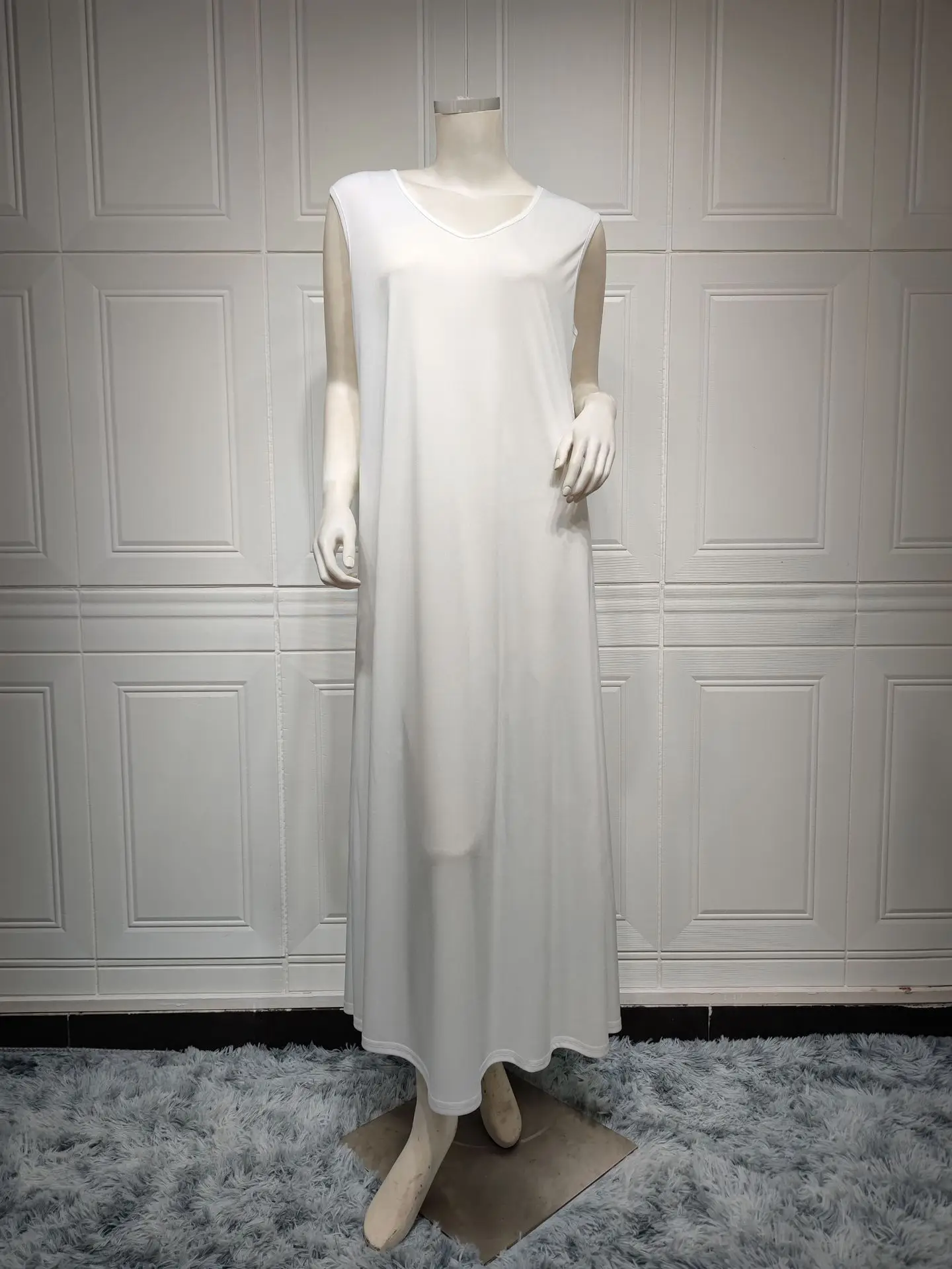 White Abaya Under Dress Islamic Inside Abayas All-Match Solid Slip Sleeveless Inner Muslim Dresses for Women Dubai Turkey Arabic