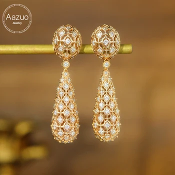Aazuo Real Jewelry 18K Rose Gold Natrual Real Diamond 1.6ct Luxury Drop Ball Earring For Woman Upscale Trendy Wedding Engagement
