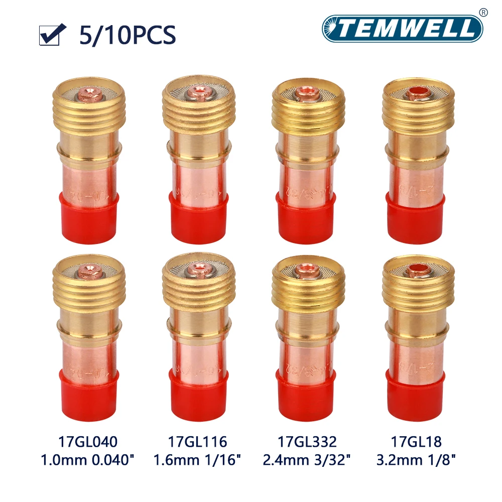 5/10Pcs 17GL040 17GL116 17GL332 17GL18 TIG Stubby Gas Lens Collet Body 1.0/1.6/2.4/3.2mm WP17/18/26 Welding Torch accessories