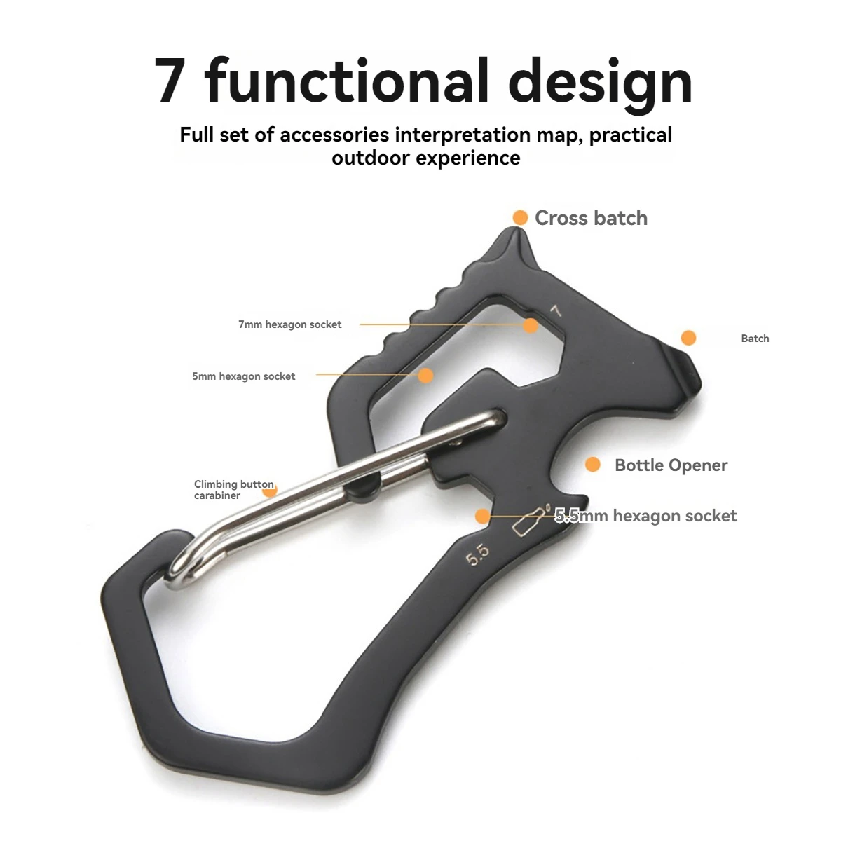 2PCS Portable EDC Lifesaving Card Multifunctional Fine Punching Tool Card Outdoor Carabiner Hexagonal Bit Combination Gadget