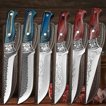 Couteau à désosser forgé, couperet de cuisine, couteau de Chef, Barbecue, tranchage de viande, couteau de boucher de pêche, gaine cadeau 1