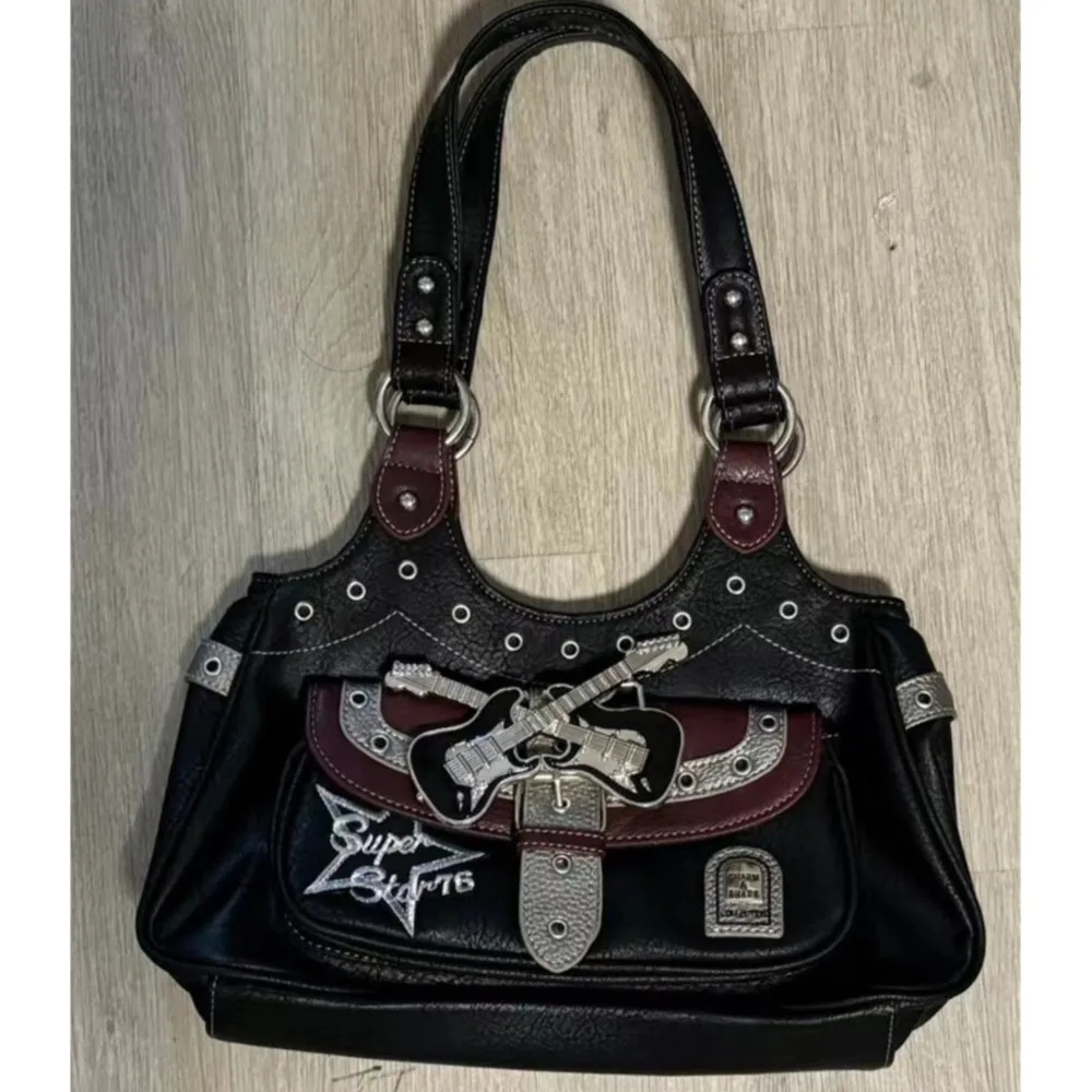 JIAERDI Gothic Punk Y2k Bags Women Harajuku Aesthetic Leather Patchwork Casual Handbag Female Vintage Black Shoulder Bags Chic