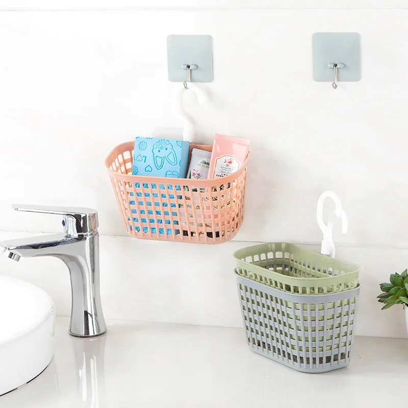 Hangable Storage Basket Bathroom Hanging Baskets Household Plastic Kitchen  Bathroom Shower Storage Wall Hanging Basket