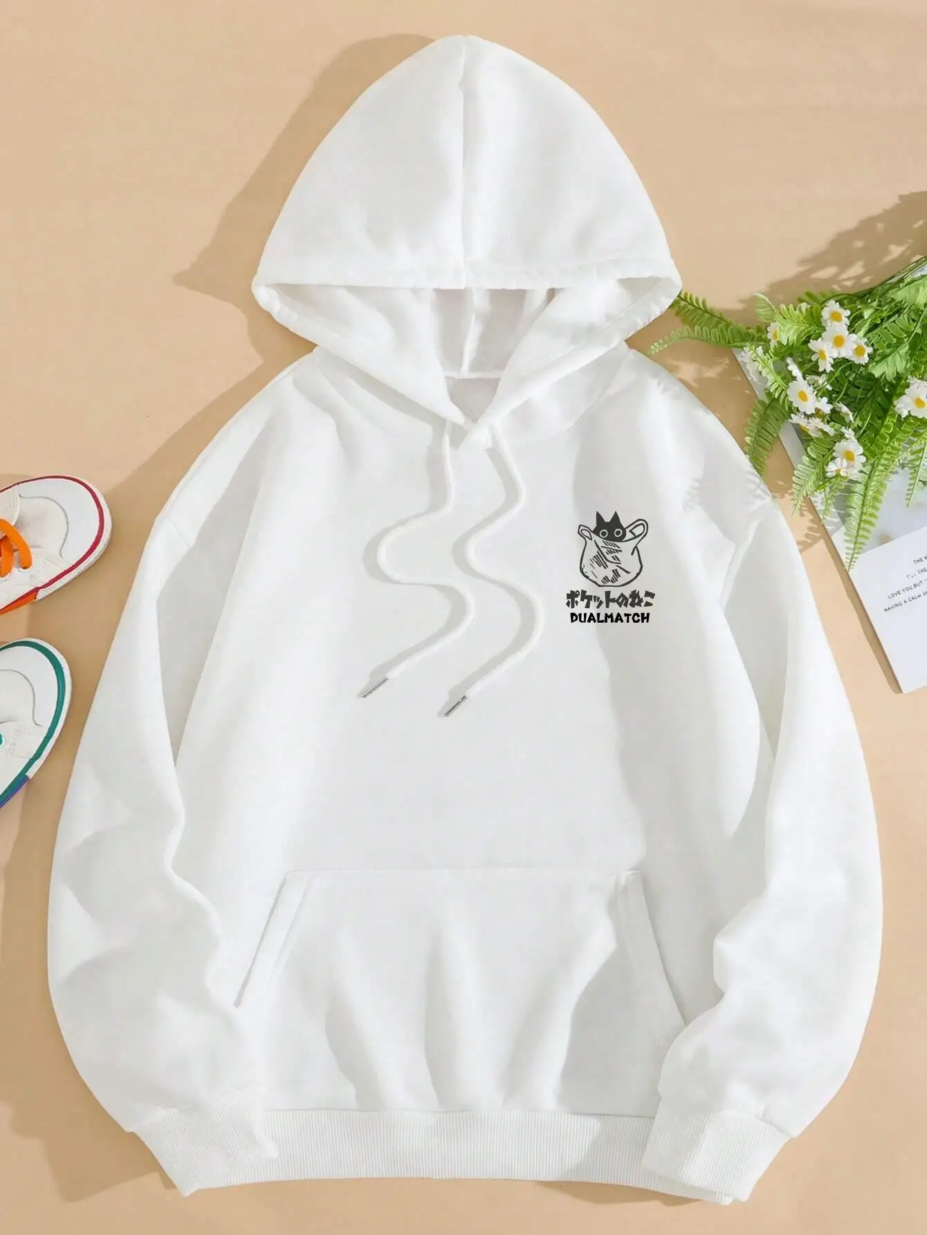 Cute Cat Cartoon Printed Sweatshirt Women Harajuku Casual Loose Hooded Fashion Soft Pocket Hoodies Autumn Warm Female Clothes 2
