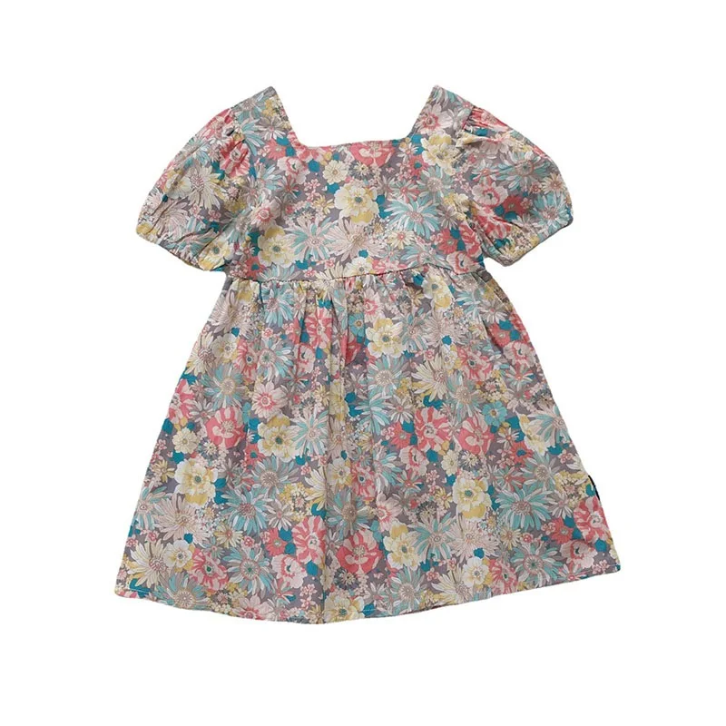 Summer Girls Dress Sweet Korean Version Skin-friendly Princess Dress Floral Print Stylish Lovely