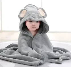 Cozy Cartoon Hooded Toddler Bathrobe and Swaddle Blanket (GRAY)