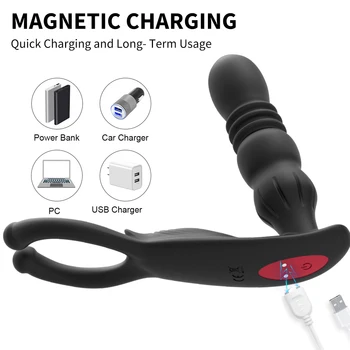 Thrusting Prostate Massager Anal Vibrator Dildos Delay Ejaculation Lock Ring Silicone Anal Butt Plug Tail Sex toys for Men Gay 6