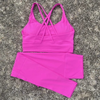 Yoga Set Gym Sports Set 2 Piece Women Workout Outfit Fitness Suit Cross Straps Bra Top And High Waist Leggings Running Tracksuit - Image 4