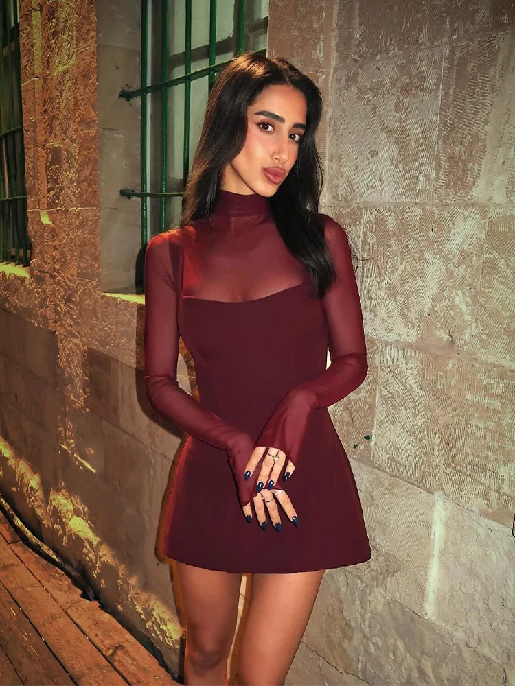 فساتين Huhugirl الشبكية المرقعة للنساء أزياء مثيرة...