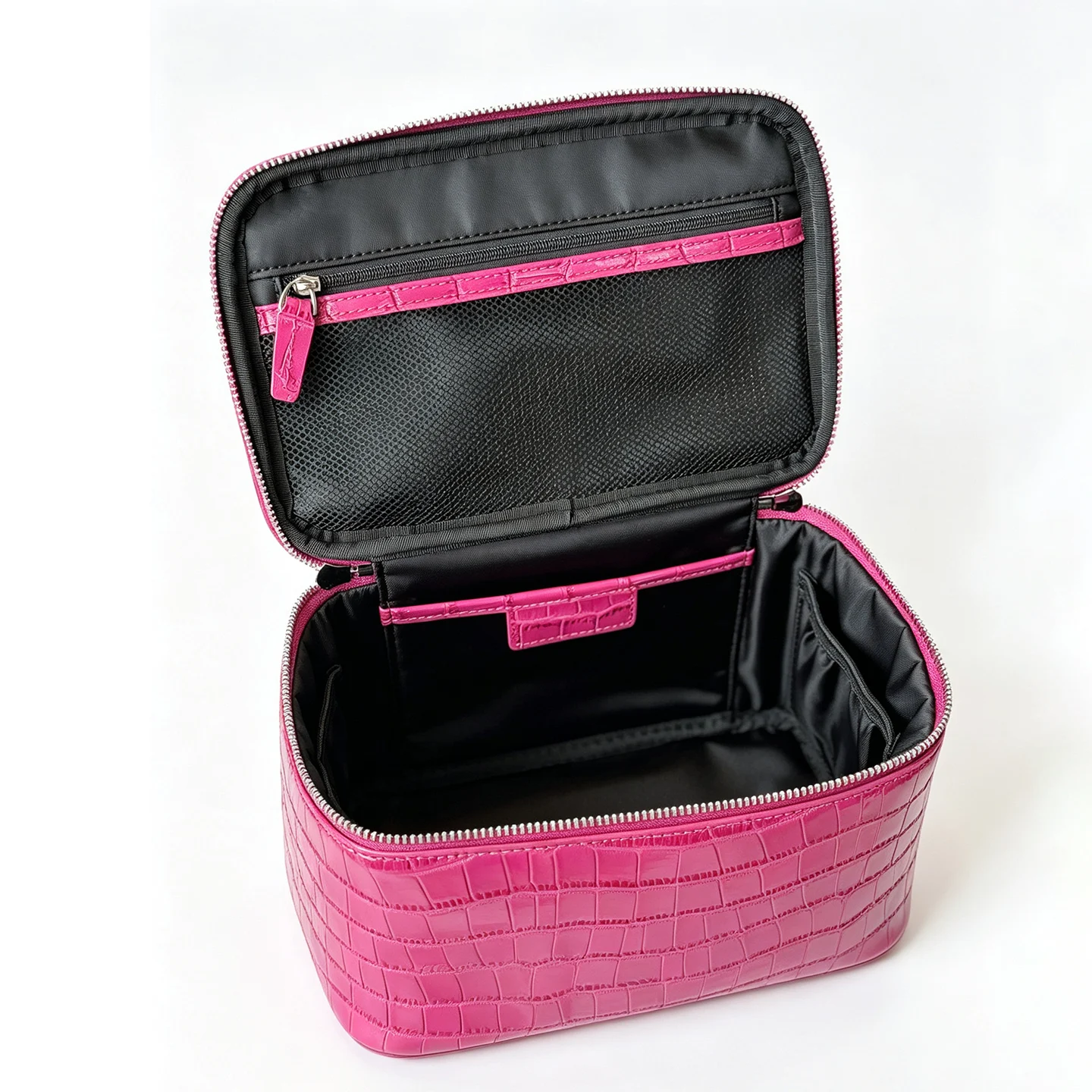 Crocodile Pattern Cowhide Cosmetic Bag Rose Red Light Luxury Genuine Leather Women Travel Portable Toiletry Storageanity Case 3