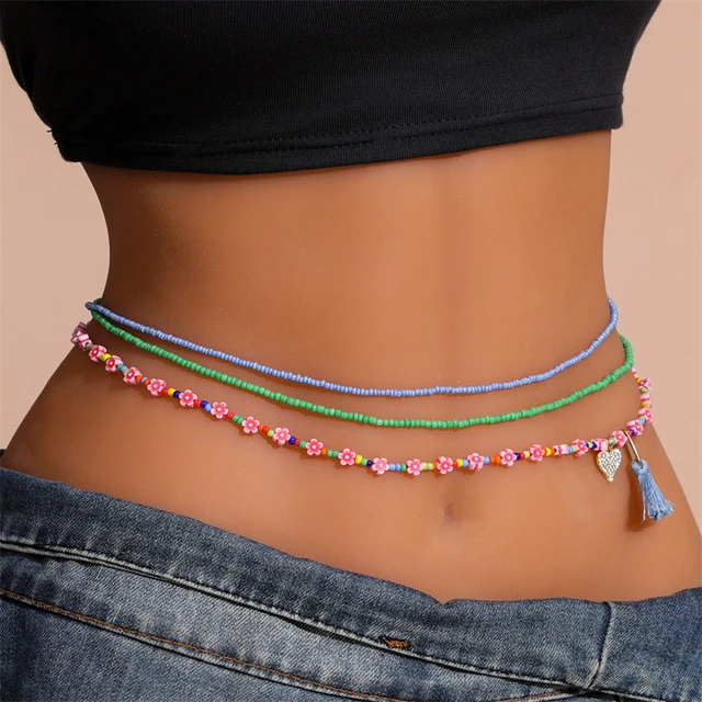 Set of Elastic African waist beads, Weight loss belly chain, Colorful waist  bead