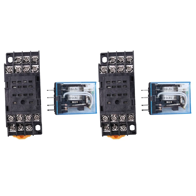 

2X HH54P DC 12V Coil 4PDT 14 Pins Electromagnetic Power Relay DYF14A Base