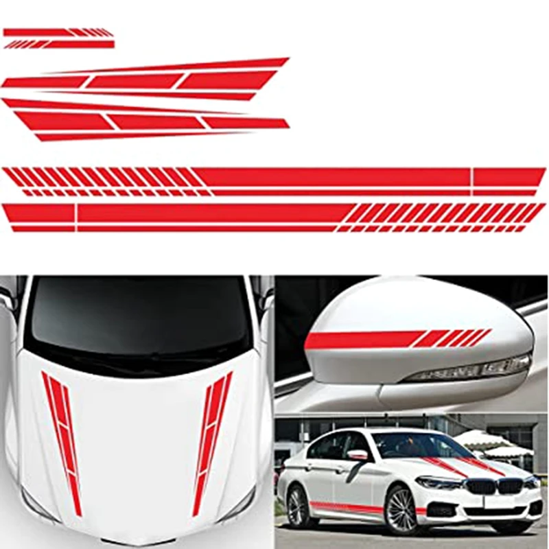 

6pcs Fashion Design Racing Stripes Car Sticker Diy Creative Side Hood Rearview Mirror Vinyl Decals Decorative Door Accessories