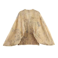 Women's Summer 2025 New European and American Fashion Style V-neck Bat Sleeve Loose Printed Top - Image 2