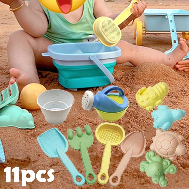 1/11PCS Summer Beach Set Toys for Kids Digging Sand Folding Bucket Watering Bottle Shovels Children Beach Water Game Toys Tools 6