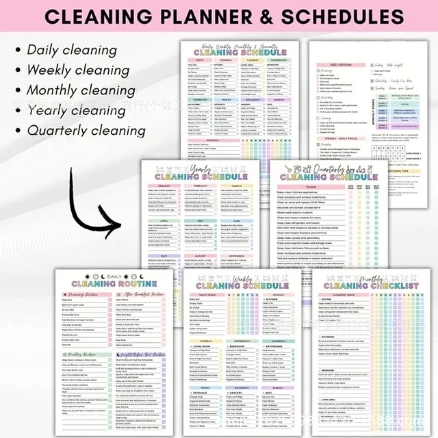 ADHD Cleaning Planner Bundle – Includes Home Cleaning Schedule, Weekly, Monthly, Year-Round Cleanliness Tips, Family Chore Chart