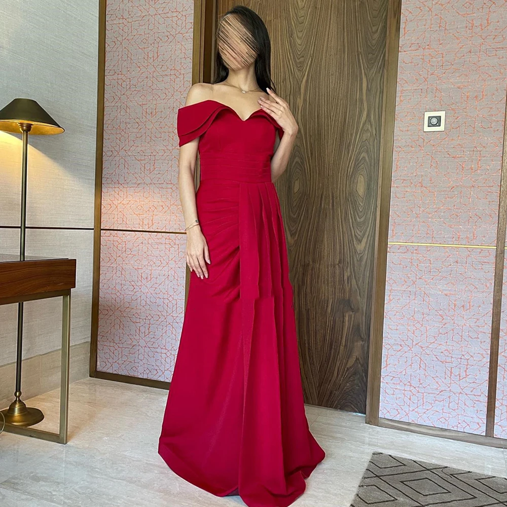 

Solid Color Grace A-line Prom Gown Sweetheart Neck Backless Pleat Off Shoulder Evening Dresses for Women فساتين مناسبة رسمية