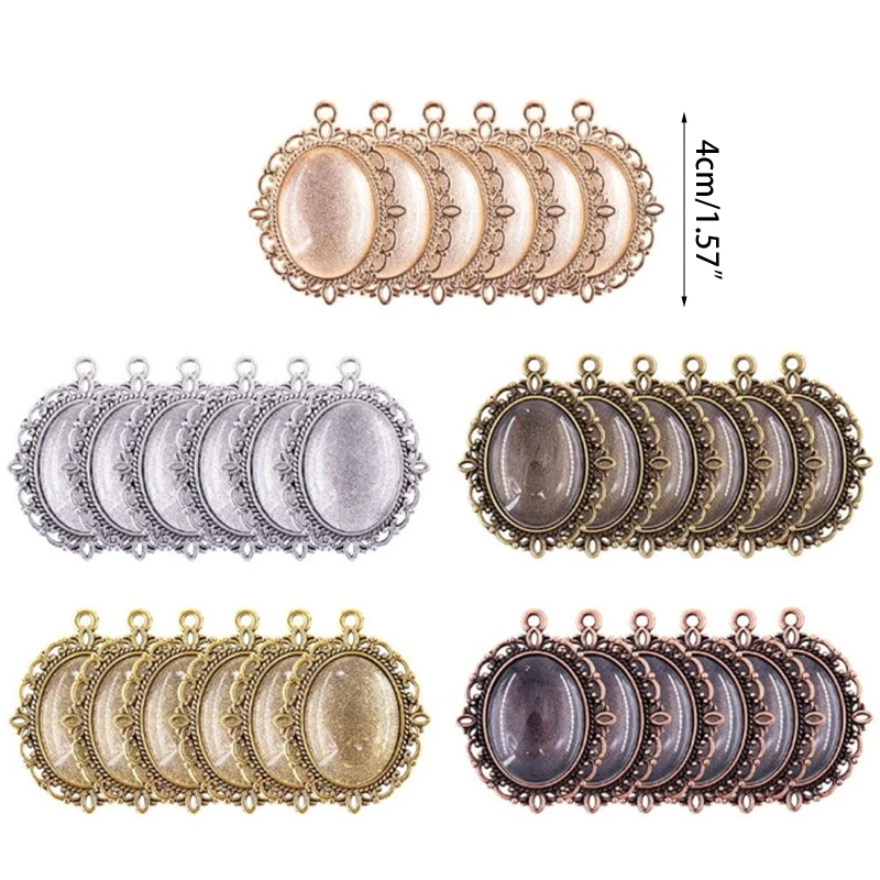 Y4QE 60 Pcs Pendant Trays Metal Flat Pendant Blank Trays Bezel Oval Base Setting Pendant for DIY Jewelry