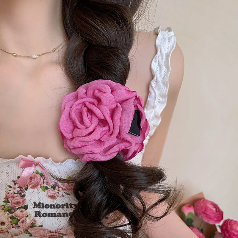 Elegante Stoff Rose Blume Haar Krallen Frauen Französisch Große Haar Clip Krabben Klemme Mode Kopfbedeckung Shark Clip Mädchen Haar Zubehör – Detail 18