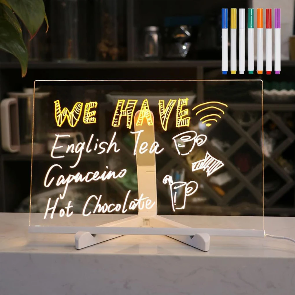 LED Note Board with Colors Light Up Acrylic Message Board Light Up Dry Erase with Adjustable Stand and 7 Colors Pen