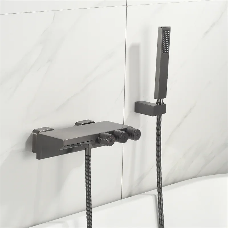 Description Picture 4 of itemGrey Bathtub Shower Set Wall Mounted Brushed Gold Bathtub Faucet Bathroom Waterfall Bath & Mixer Tap Brass New