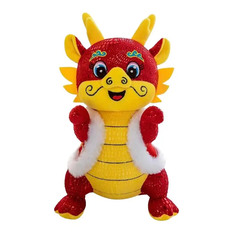 

Китайский новогодний дракон, милый костюм Тан 2024, талисман на год Дракона, плюшевая игрушка, мягкая стоящая кукла-животное, декоративный красный дракон, плюшевый