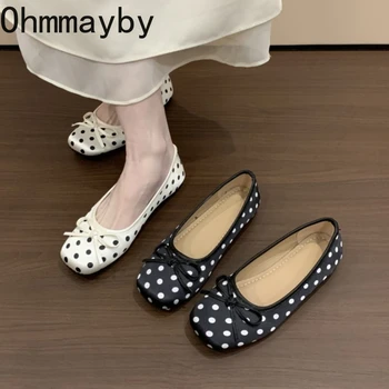Spring Butterfly-knot Women Dot Ballet Flats Comfort Shallow Square Toe Slip On Shoes Ladies Eelgant Dress Mary Jane Shoes