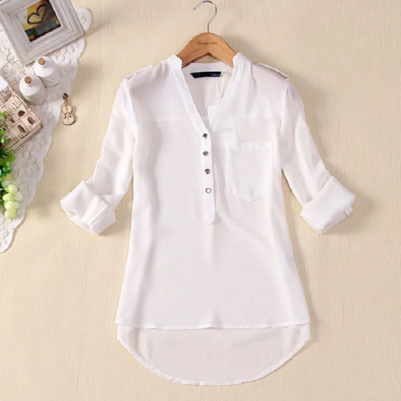 Camisa larga de manga larga para mujer, Blusa gasa transparente con botones de blanco y liso para primavera|Camisa| - AliExpress