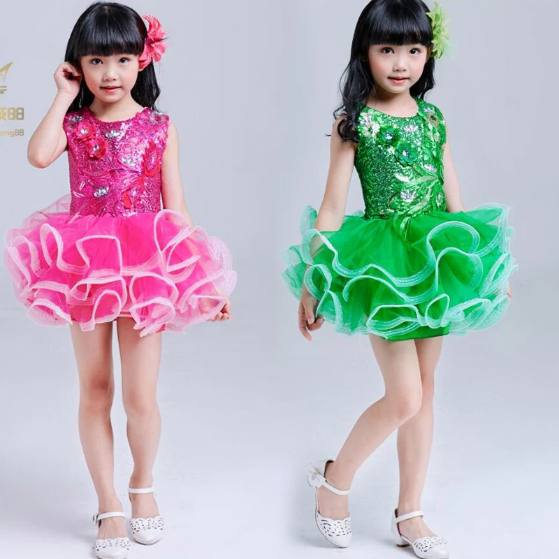 

Girls Ballroom Clothing Sequined Dancing Clothes TUTU Dress Kids Jazz Dance Costume Stage Wear Toddler Childern Princess Dress