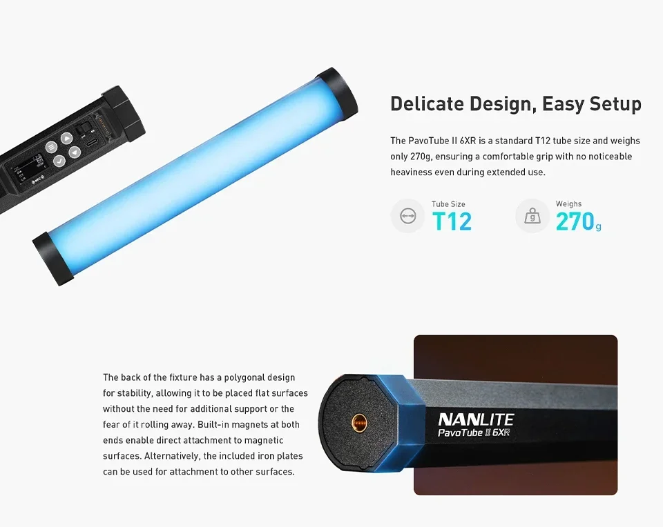 Nanlite PavoTube II 6XR Tube Light 2700K-12000K RGBWW 8-Pixel T12 Video Fill Lig