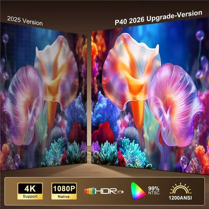 스마트 프로젝터 BT5.4 안드로이드용 자동 초점 RGB 주변 조명 Hifi 스피커 휴대용 홈 시네마 1080P EU 플러그