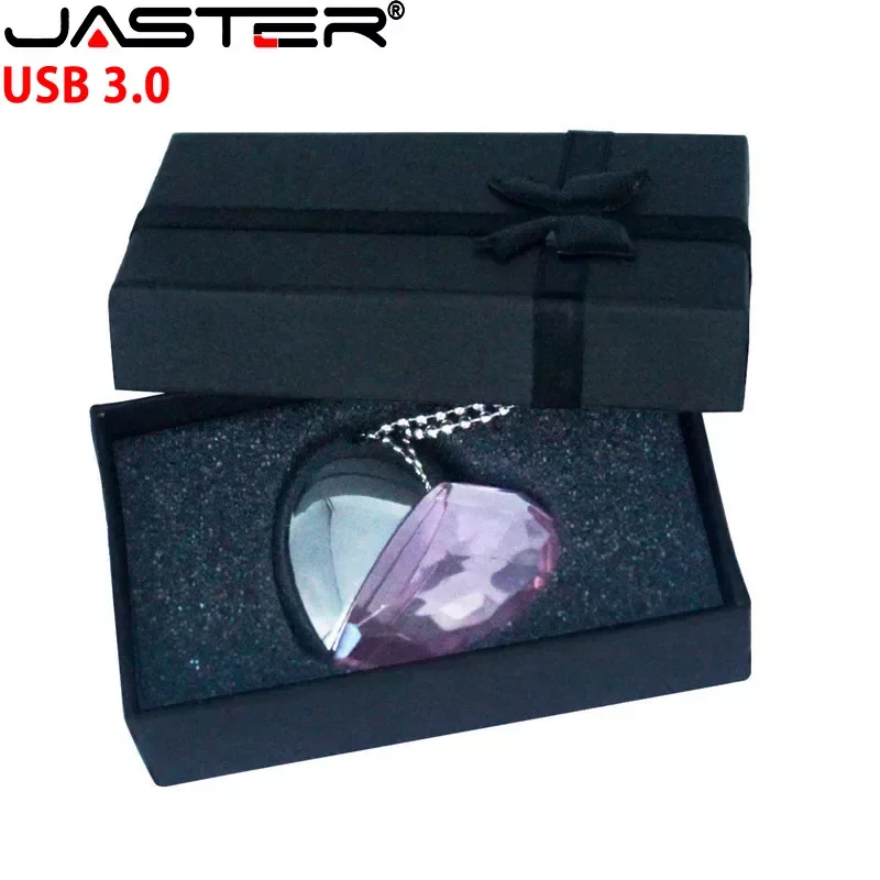 

JASTER Metal Crystal USB 3.0 Flash Drive 128GB Wedding Gift Hearth Memory Stick 64GB High Speed Pen Drive with Paper Box 32GB