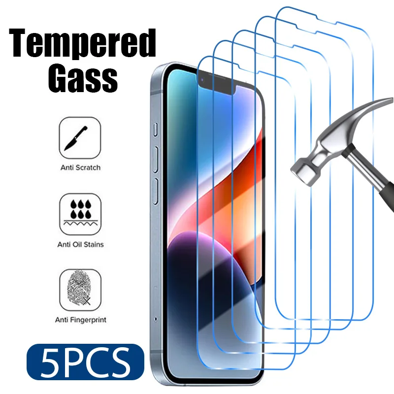 5PCS Screen Protector for iPhone 13 Pro Max 14 12 11 Pro Tempered Glass