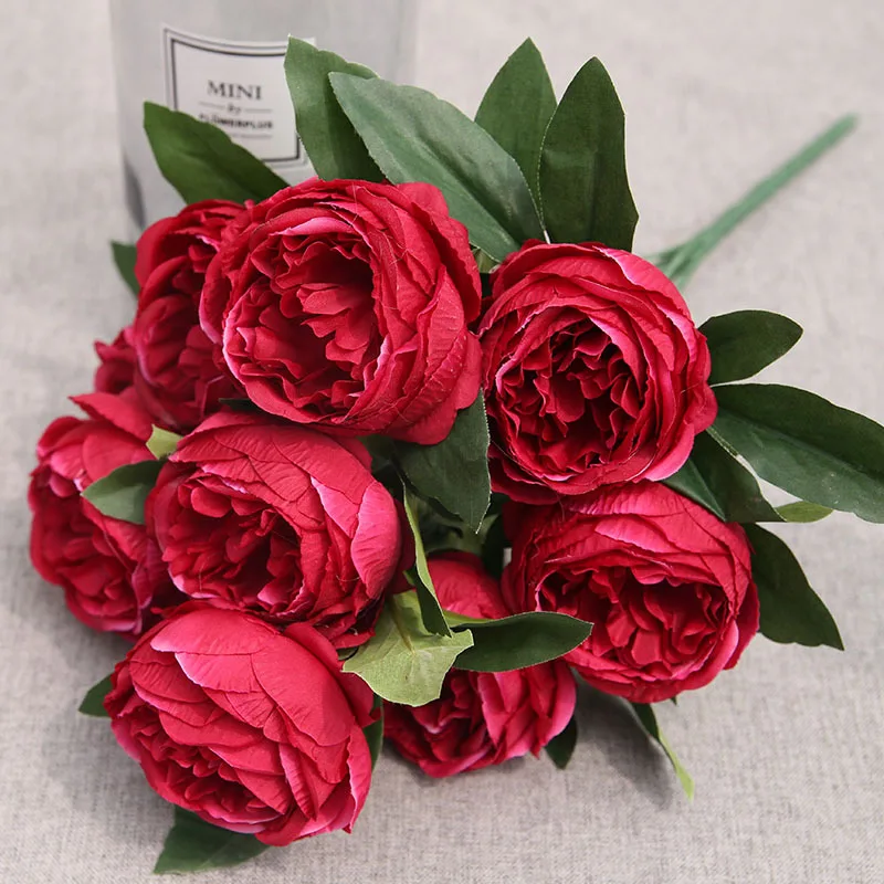 Elegant Burgundy Rose Bouquet - Artificial Floral Arrangement for Home Decor, Weddings, and Events