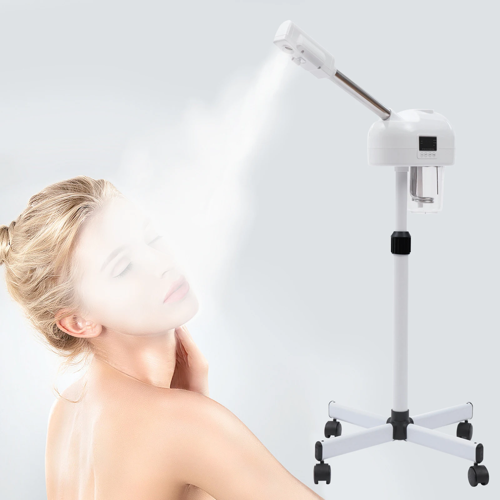 LCD Ozone Facial Steamer Height Adjustable Sprayer 360° Rotatable Movable Skin Care Equipment for Clean Skin, Beauty Salon, Spa